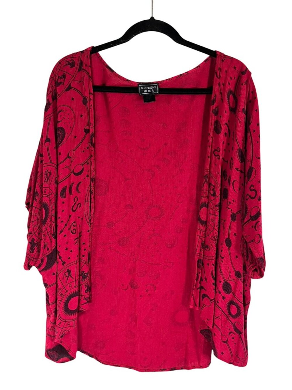 Colorful Astrological Cardigan Red M Celestial Zodiac Crescent Moon Stars Boho